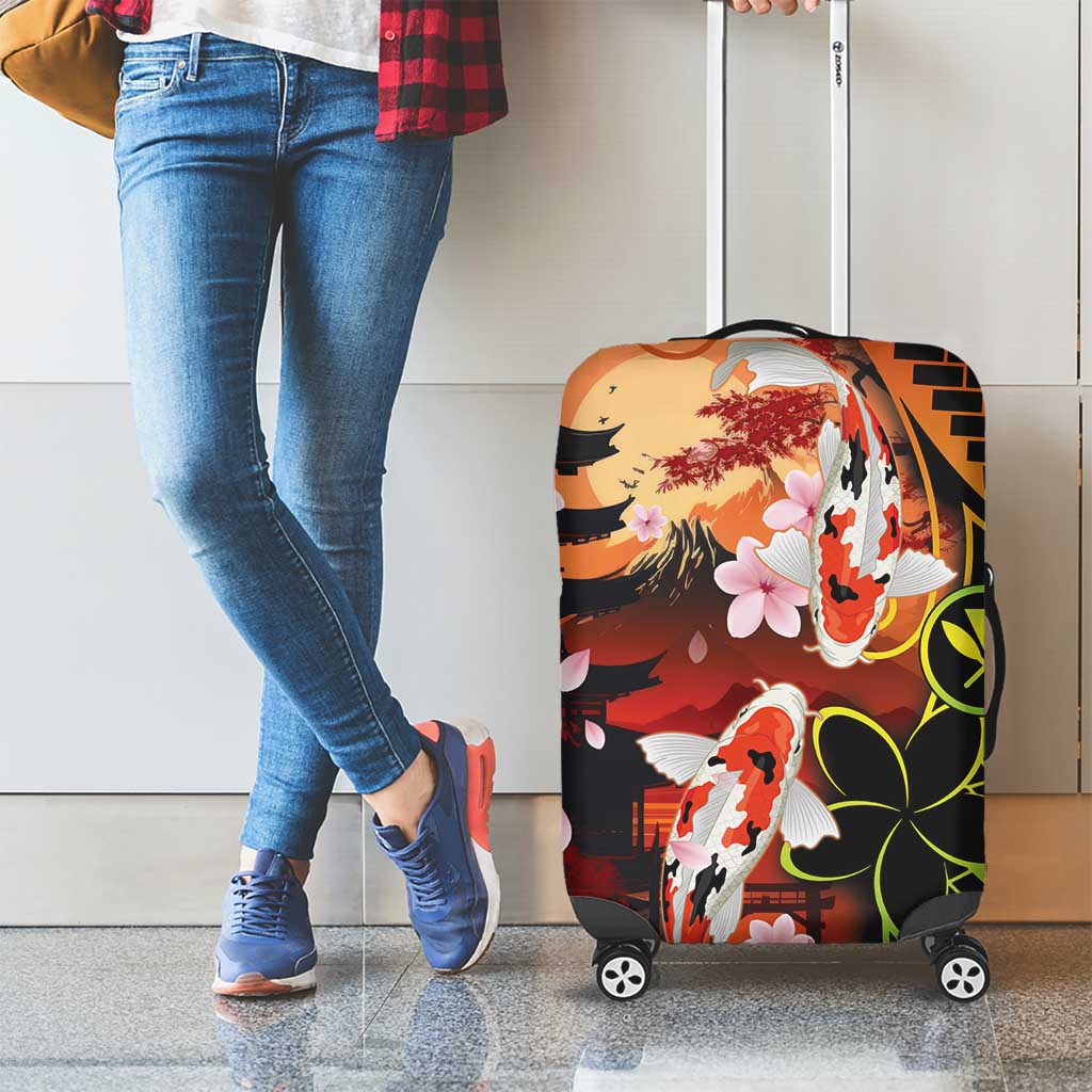 Hawaiian and Japanese Luggage Cover Koi Fish With Kanaka Polynesian Tattoo LT14