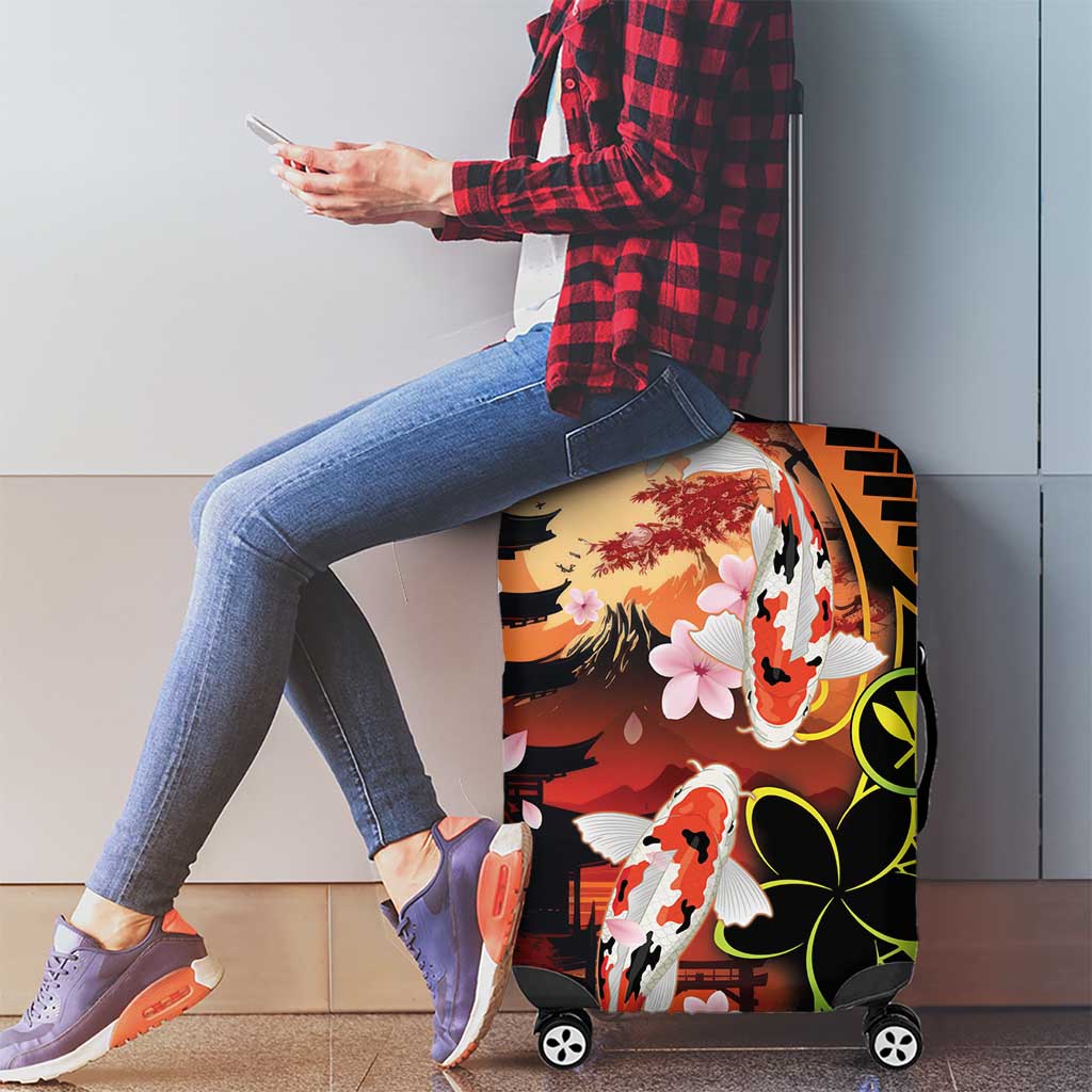 Hawaiian and Japanese Luggage Cover Koi Fish With Kanaka Polynesian Tattoo LT14