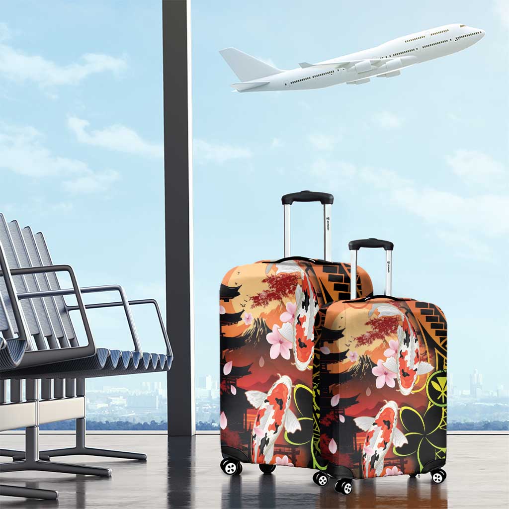 Hawaiian and Japanese Luggage Cover Koi Fish With Kanaka Polynesian Tattoo LT14