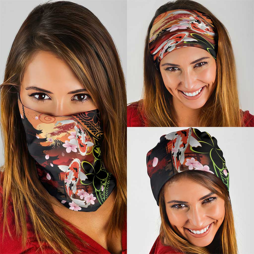 Hawaiian and Japanese Neck Gaiter Koi Fish With Kanaka Polynesian Tattoo LT14