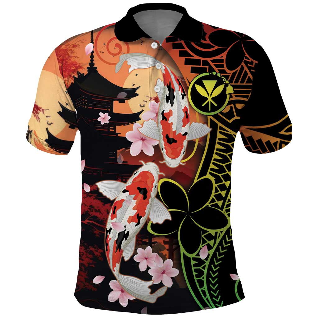 Hawaiian and Japanese Polo Shirt Koi Fish With Kanaka Polynesian Tattoo LT14