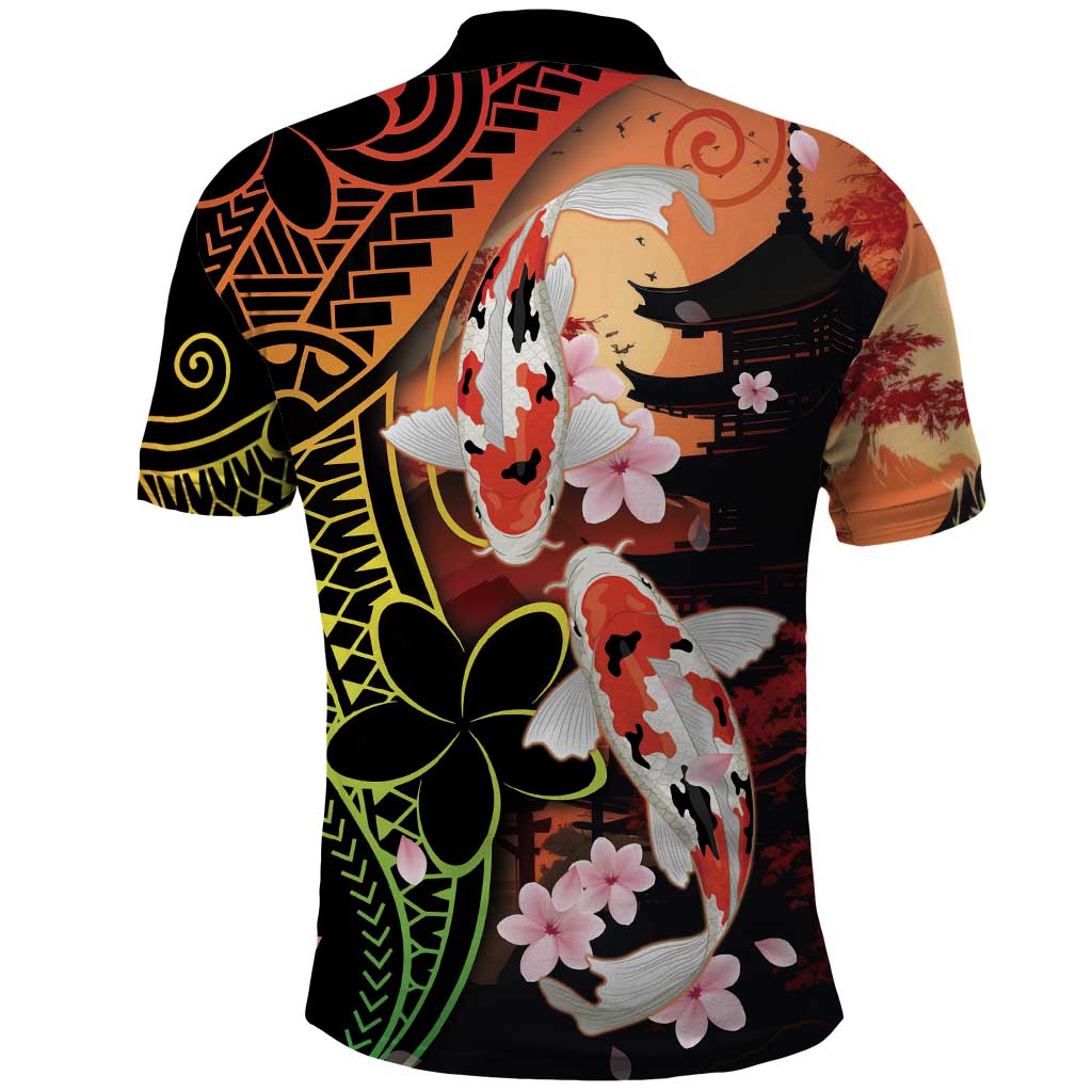 Hawaiian and Japanese Polo Shirt Koi Fish With Kanaka Polynesian Tattoo LT14