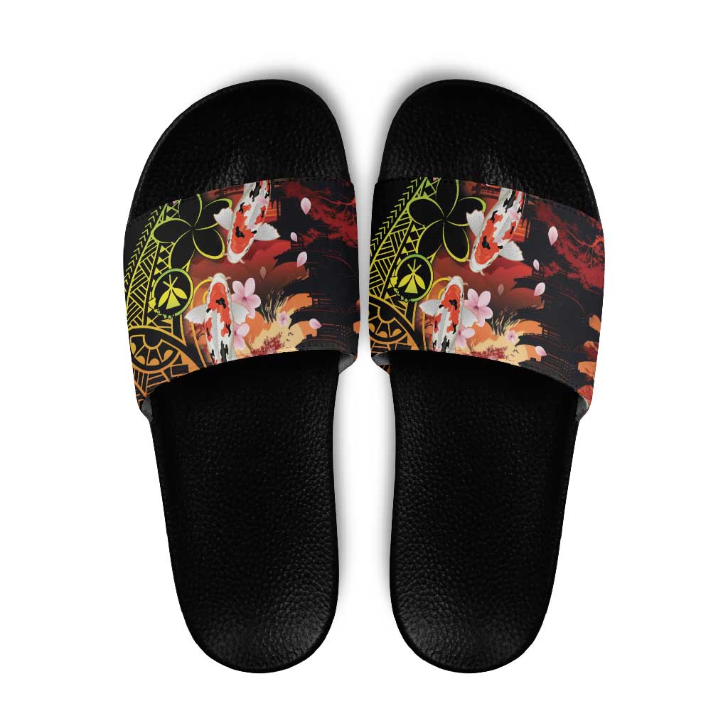 Hawaiian and Japanese Slide Sandals Koi Fish With Kanaka Polynesian Tattoo LT14