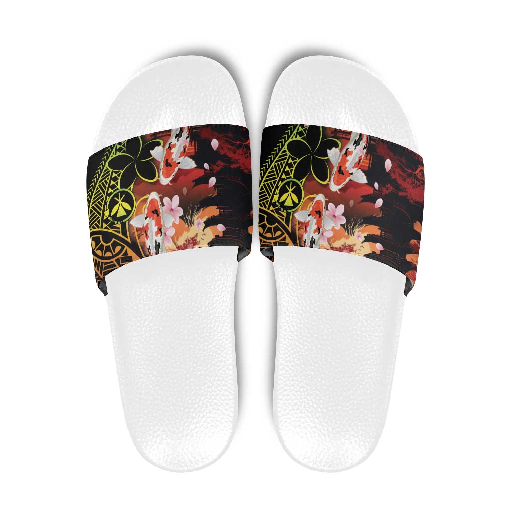 Hawaiian and Japanese Slide Sandals Koi Fish With Kanaka Polynesian Tattoo LT14