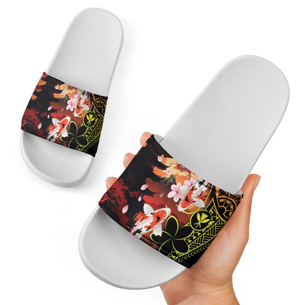 Hawaiian and Japanese Slide Sandals Koi Fish With Kanaka Polynesian Tattoo LT14