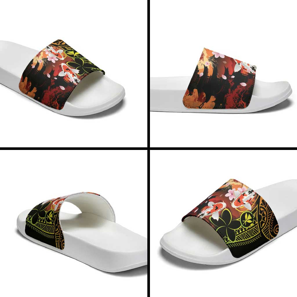 Hawaiian and Japanese Slide Sandals Koi Fish With Kanaka Polynesian Tattoo LT14
