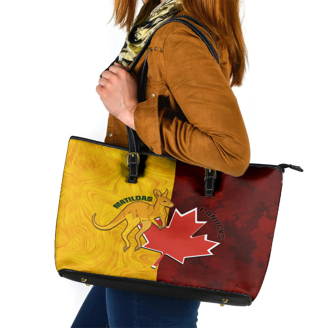 Australia And Canada Soccer Leather Tote Bag Matildas Combine Canucks Together LT14