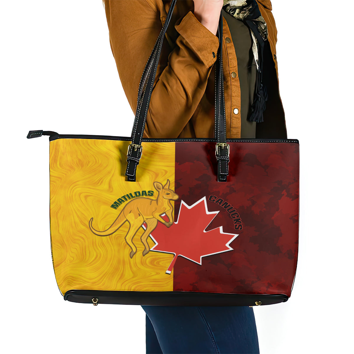 Australia And Canada Soccer Leather Tote Bag Matildas Combine Canucks Together LT14