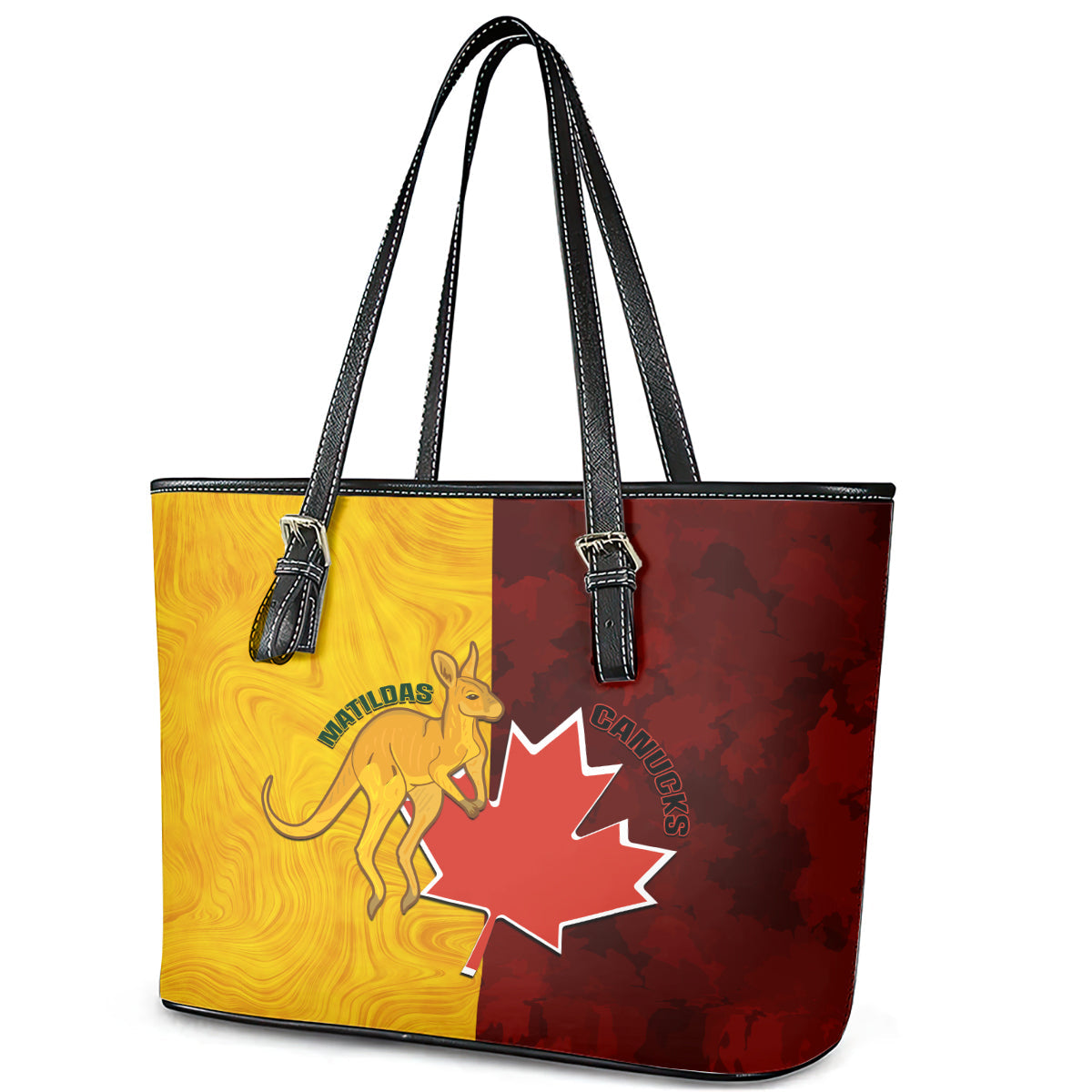 Australia And Canada Soccer Leather Tote Bag Matildas Combine Canucks Together LT14