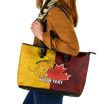 Custom Australia And Canada Soccer Leather Tote Bag Matildas Combine Canucks Together LT14