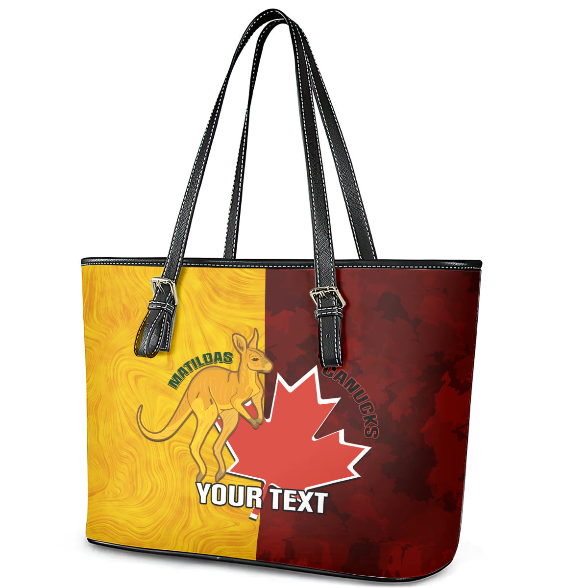 Custom Australia And Canada Soccer Leather Tote Bag Matildas Combine Canucks Together LT14