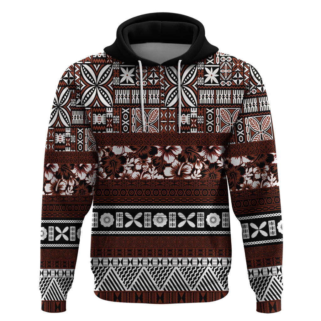 Bula Fiji Hoodie Fijian Tapa Masi With Hibiscus Flowers LT14