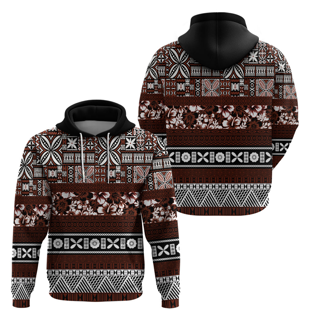 Bula Fiji Hoodie Fijian Tapa Masi With Hibiscus Flowers LT14