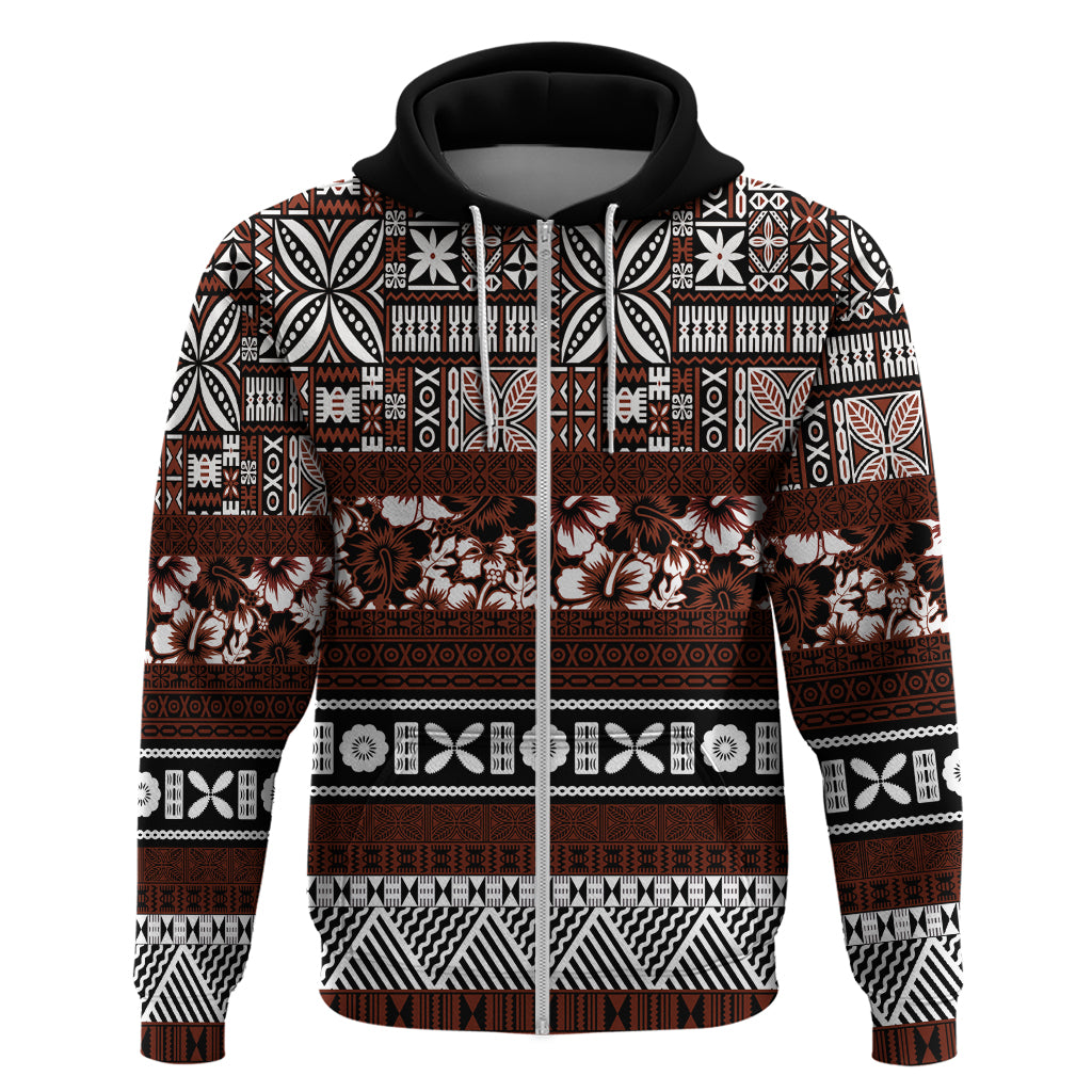 Bula Fiji Hoodie Fijian Tapa Masi With Hibiscus Flowers LT14