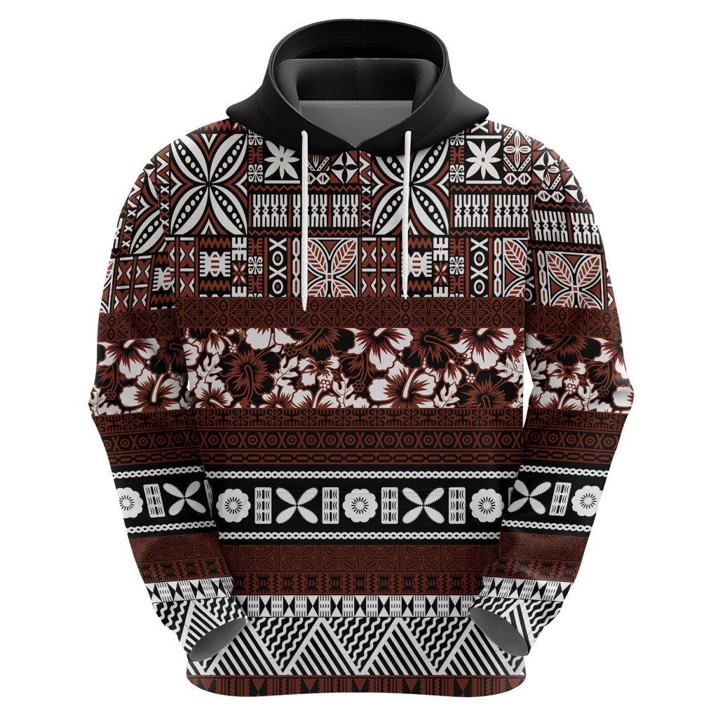 Bula Fiji Hoodie Fijian Tapa Masi With Hibiscus Flowers LT14
