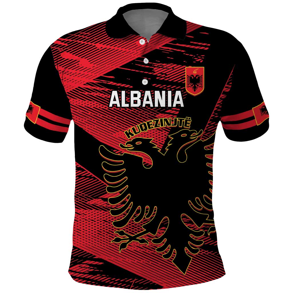 Custom Albania Football Polo Shirt Go Kuqezinjte - Grunge Style LT14