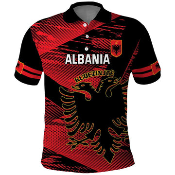 Custom Albania Football Polo Shirt Go Kuqezinjte - Grunge Style LT14