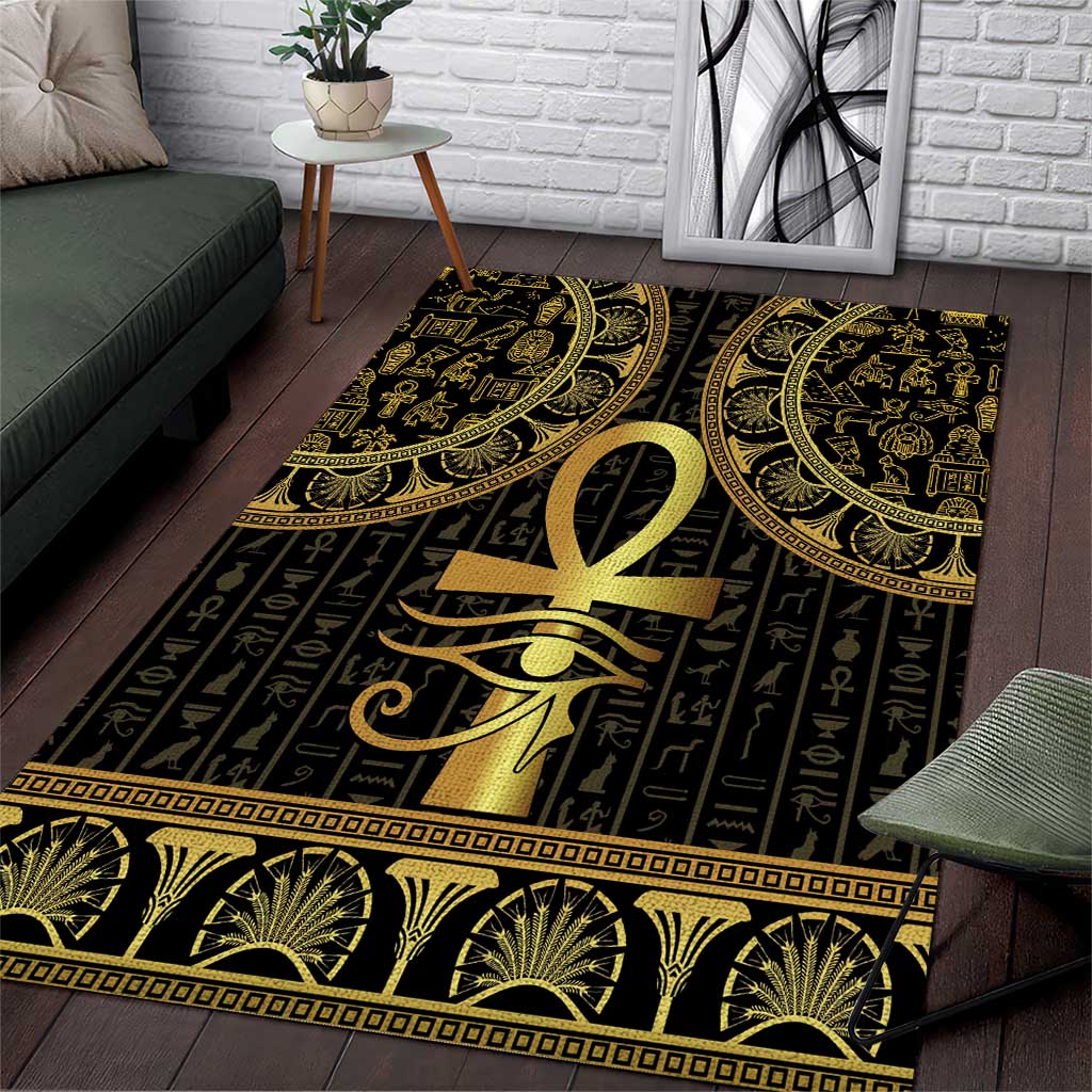 Afro Ancient Egypt Ankh and Eye Of Horus Area Rug Egyptian Hieroglyphs LT14