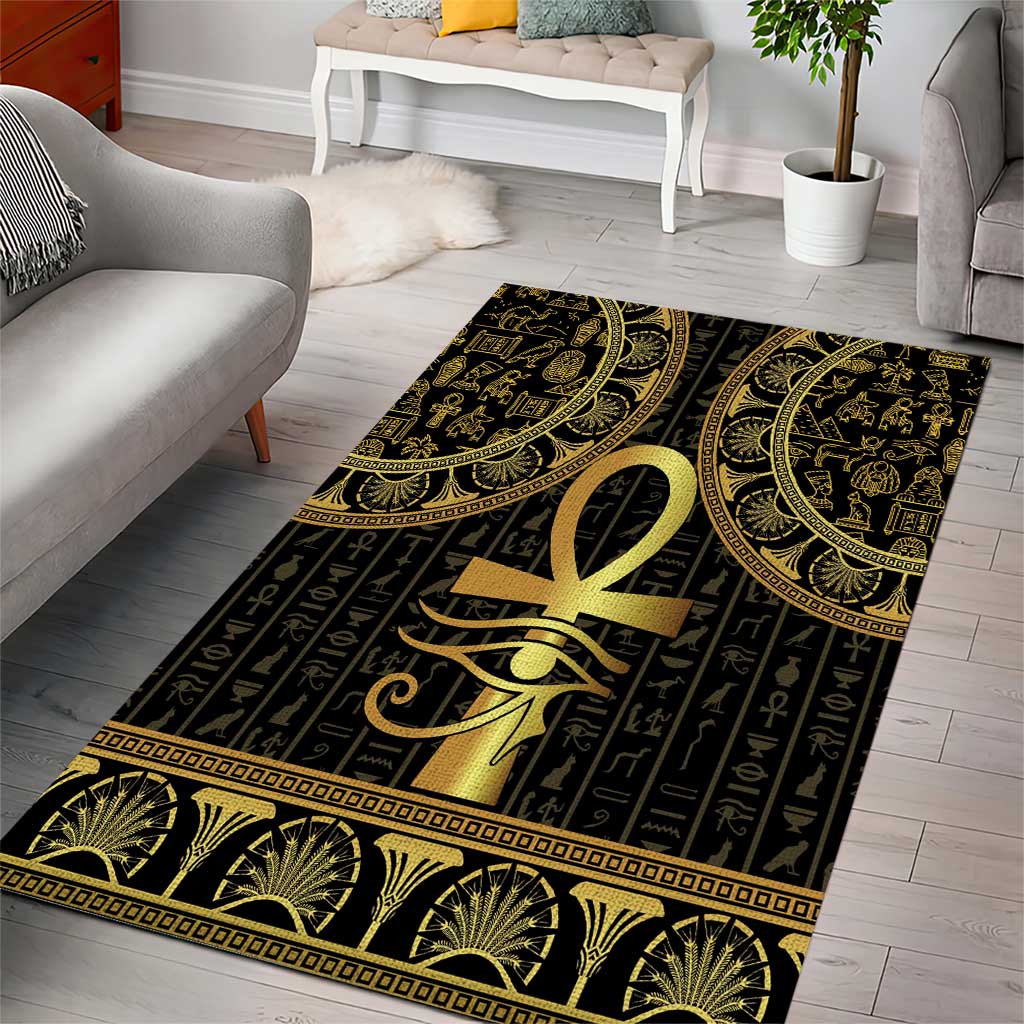 Afro Ancient Egypt Ankh and Eye Of Horus Area Rug Egyptian Hieroglyphs LT14