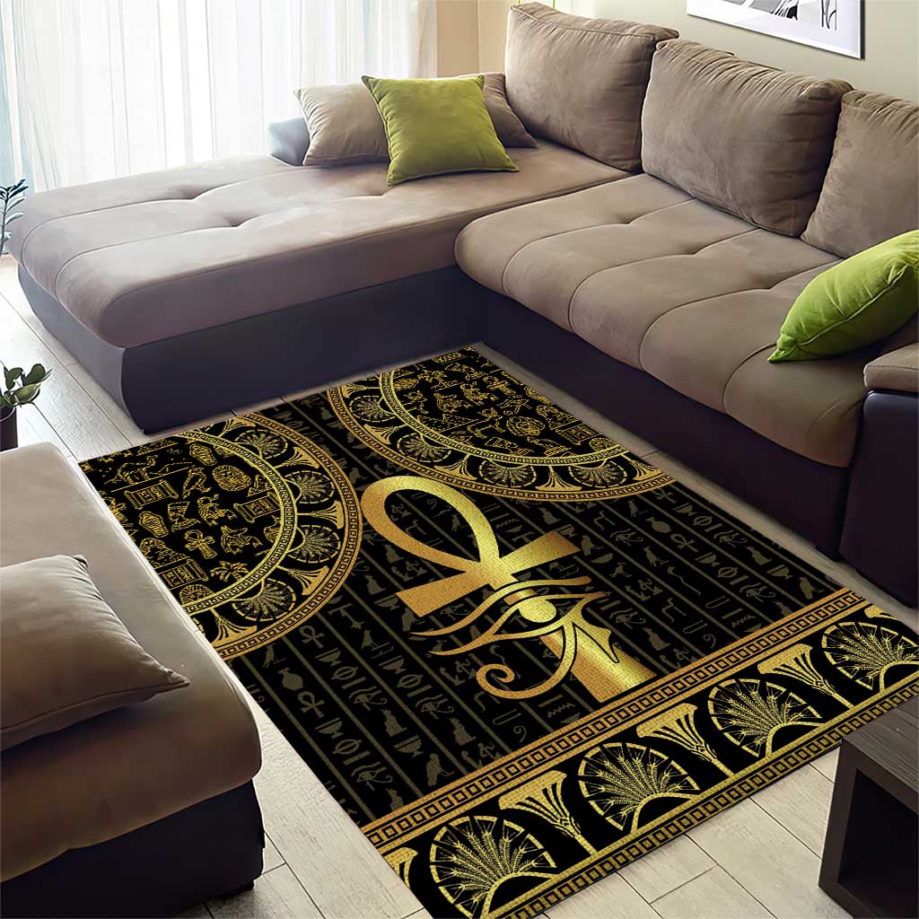 Afro Ancient Egypt Ankh and Eye Of Horus Area Rug Egyptian Hieroglyphs LT14