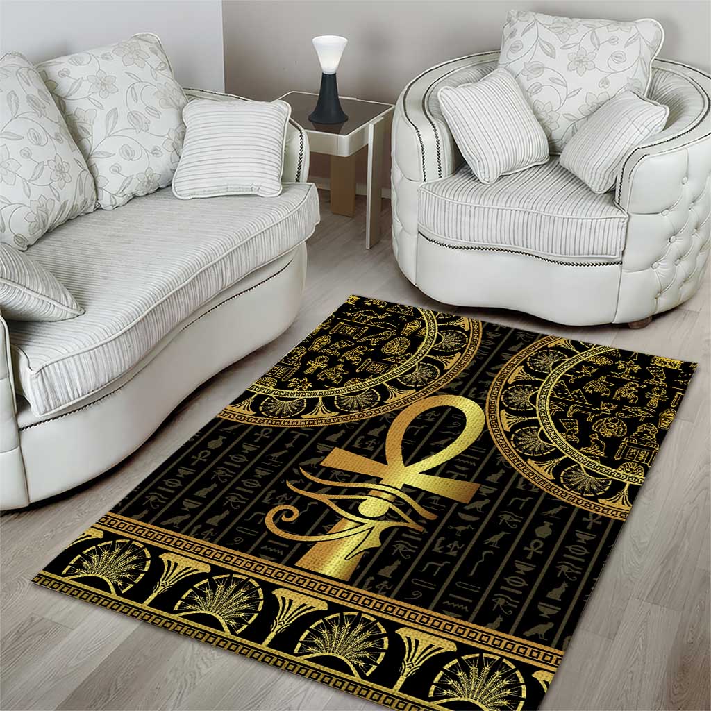 Afro Ancient Egypt Ankh and Eye Of Horus Area Rug Egyptian Hieroglyphs LT14