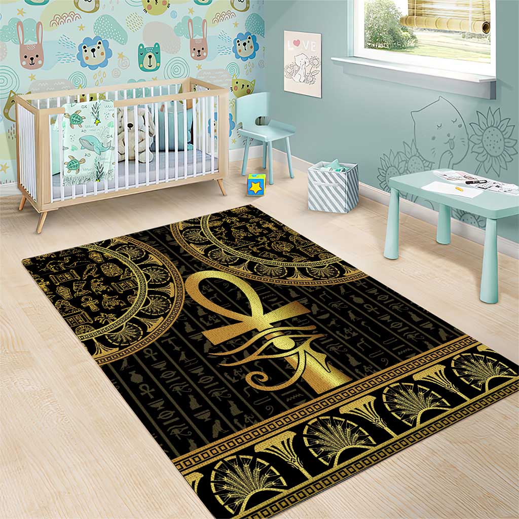 Afro Ancient Egypt Ankh and Eye Of Horus Area Rug Egyptian Hieroglyphs LT14
