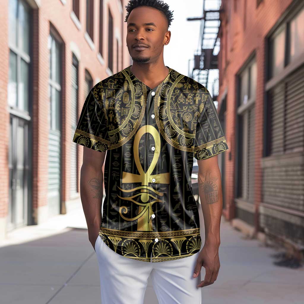 Afro Ancient Egypt Ankh and Eye Of Horus Baseball Jersey Egyptian Hieroglyphs LT14