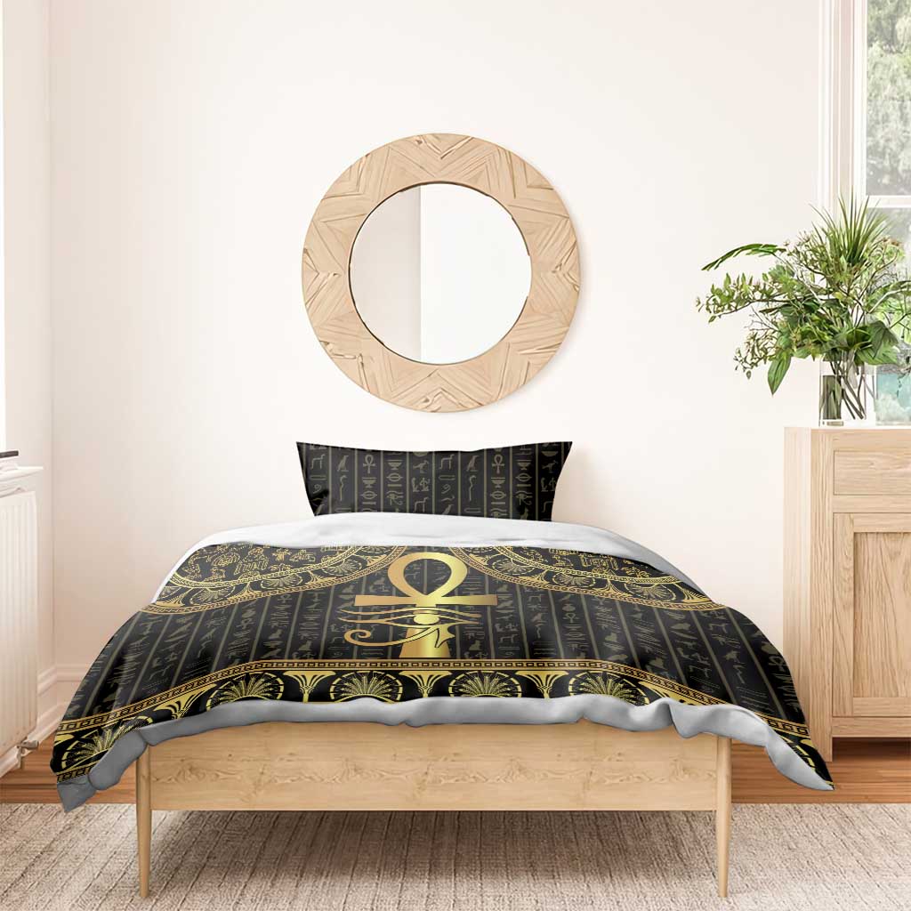 Afro Ancient Egypt Ankh and Eye Of Horus Bedding Set Egyptian Hieroglyphs LT14