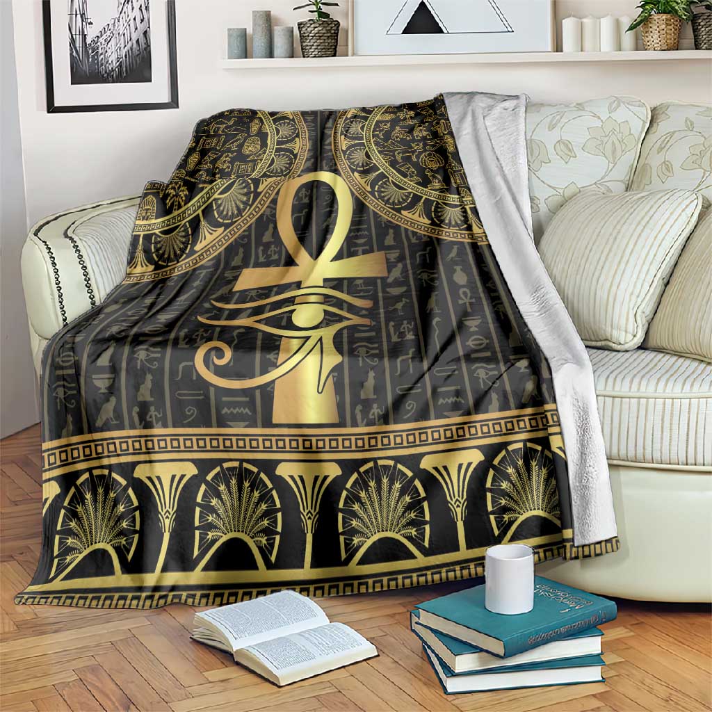 Afro Ancient Egypt Ankh and Eye Of Horus Blanket Egyptian Hieroglyphs LT14