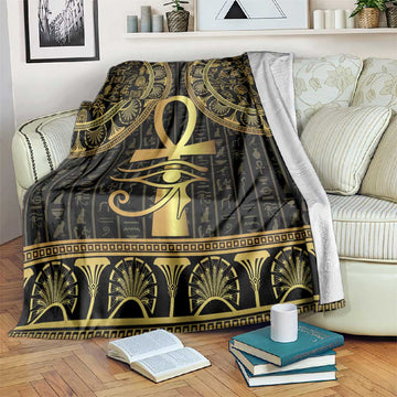 Afro Ancient Egypt Ankh and Eye Of Horus Blanket Egyptian Hieroglyphs LT14