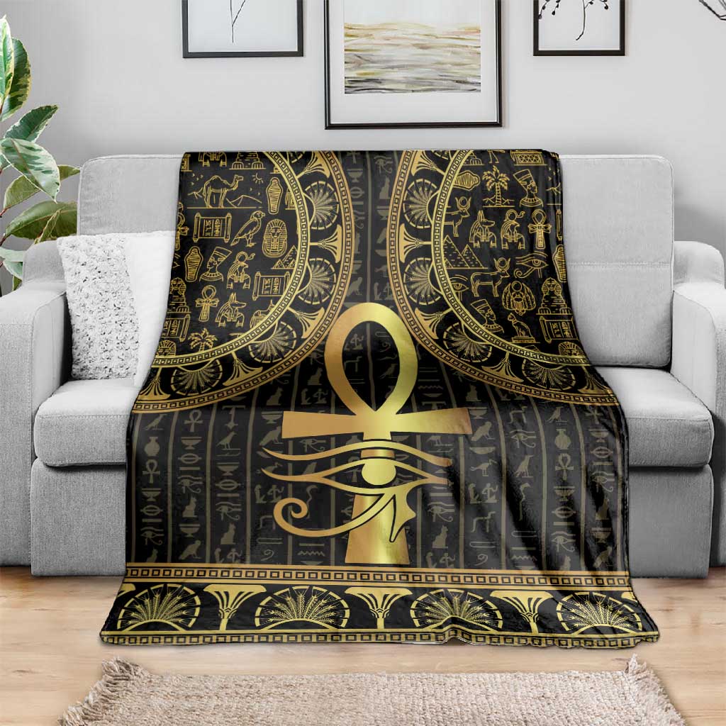 Afro Ancient Egypt Ankh and Eye Of Horus Blanket Egyptian Hieroglyphs LT14