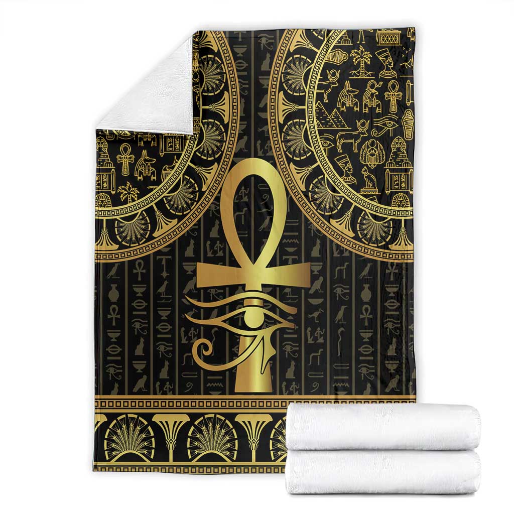 Afro Ancient Egypt Ankh and Eye Of Horus Blanket Egyptian Hieroglyphs LT14