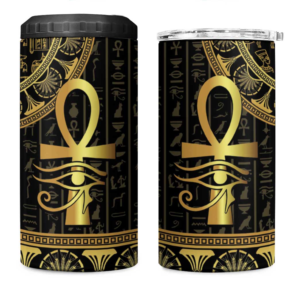 Afro Ancient Egypt Ankh and Eye Of Horus 4 in 1 Can Cooler Tumbler Egyptian Hieroglyphs LT14