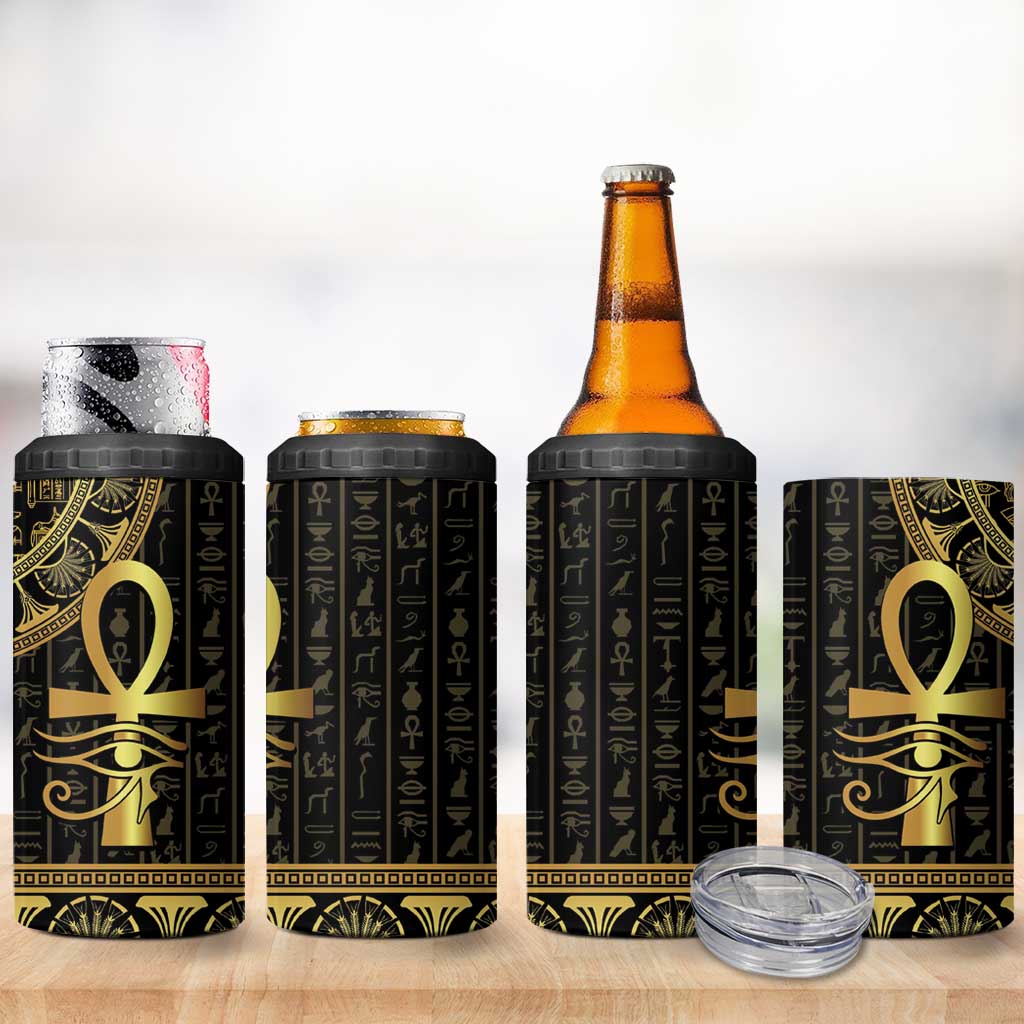 Afro Ancient Egypt Ankh and Eye Of Horus 4 in 1 Can Cooler Tumbler Egyptian Hieroglyphs LT14