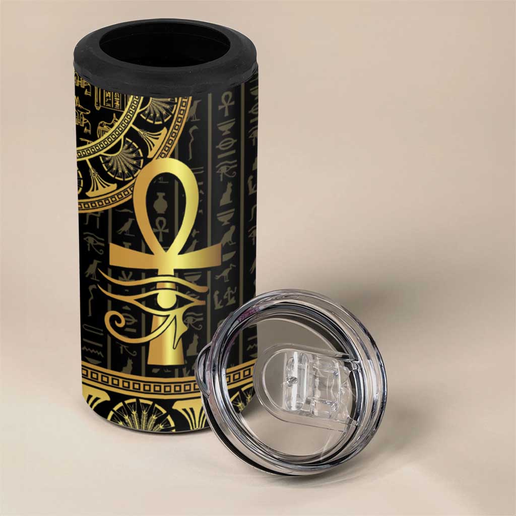 Afro Ancient Egypt Ankh and Eye Of Horus 4 in 1 Can Cooler Tumbler Egyptian Hieroglyphs LT14