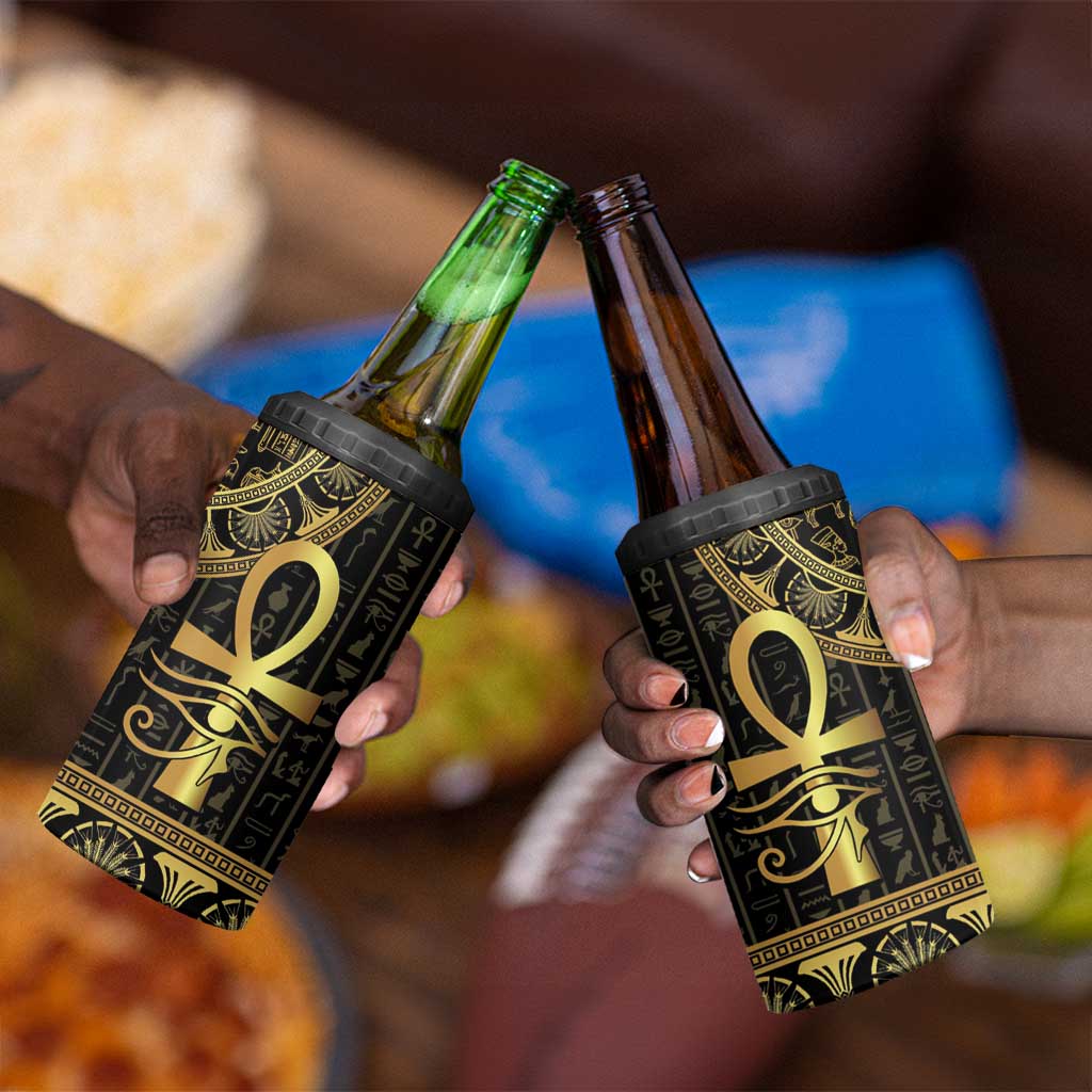 Afro Ancient Egypt Ankh and Eye Of Horus 4 in 1 Can Cooler Tumbler Egyptian Hieroglyphs LT14