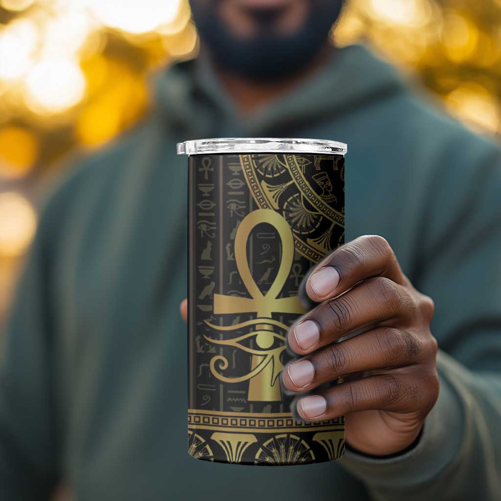 Afro Ancient Egypt Ankh and Eye Of Horus 4 in 1 Can Cooler Tumbler Egyptian Hieroglyphs LT14
