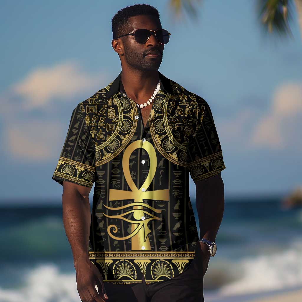 Afro Ancient Egypt Ankh and Eye Of Horus Hawaiian Shirt Egyptian Hieroglyphs LT14
