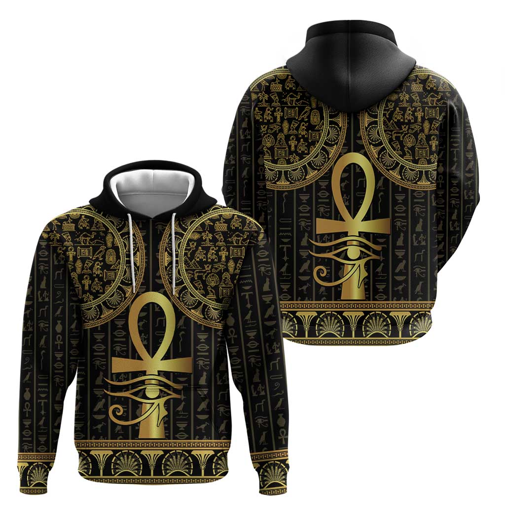 Ancient Egypt Ankh and Eye Of Horus Hoodie Egyptian Hieroglyphs LT14