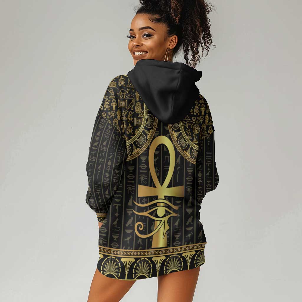 Afro Ancient Egypt Ankh and Eye Of Horus Hoodie Dress Egyptian Hieroglyphs LT14