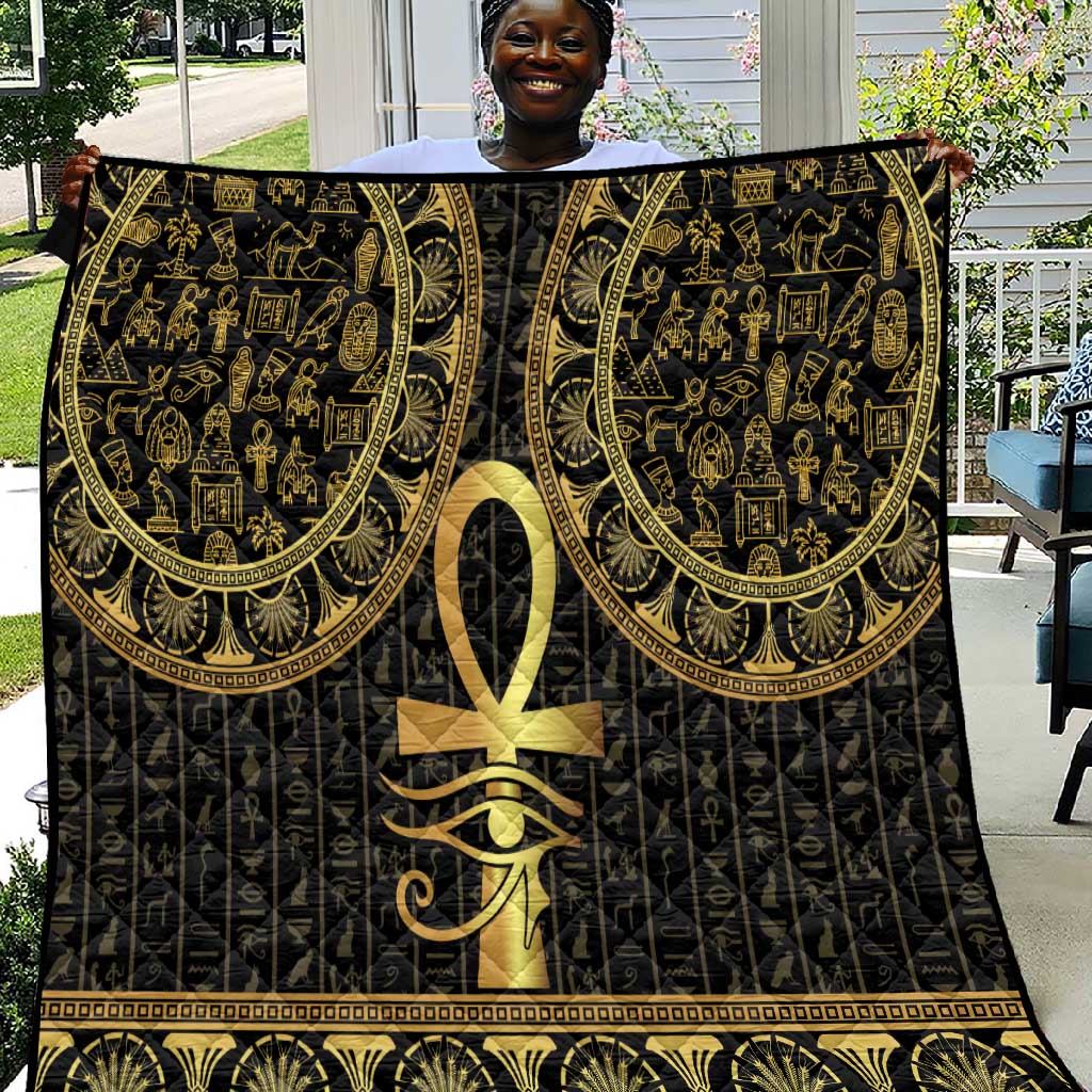 Afro Ancient Egypt Ankh and Eye Of Horus Quilt Egyptian Hieroglyphs LT14