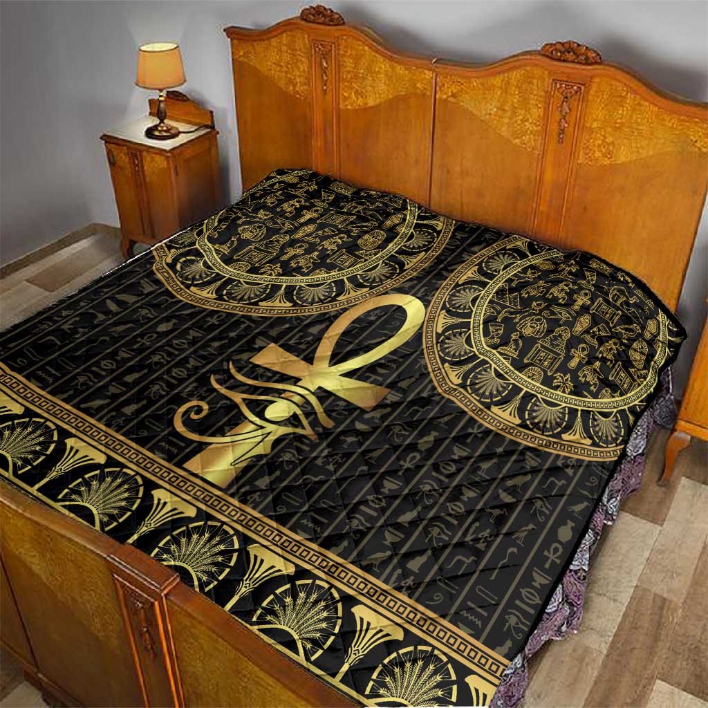 Afro Ancient Egypt Ankh and Eye Of Horus Quilt Egyptian Hieroglyphs LT14