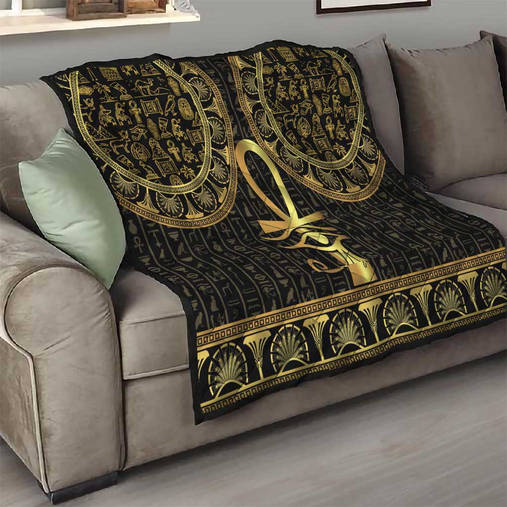 Afro Ancient Egypt Ankh and Eye Of Horus Quilt Egyptian Hieroglyphs LT14