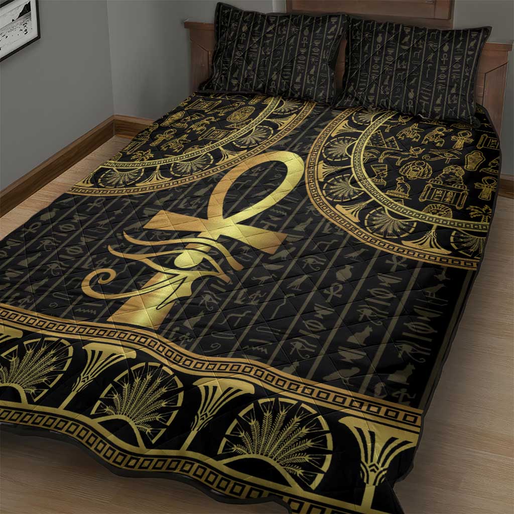 Afro Ancient Egypt Ankh and Eye Of Horus Quilt Bed Set Egyptian Hieroglyphs LT14