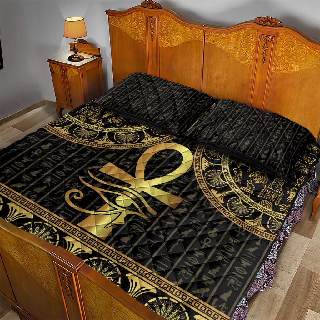 Afro Ancient Egypt Ankh and Eye Of Horus Quilt Bed Set Egyptian Hieroglyphs LT14