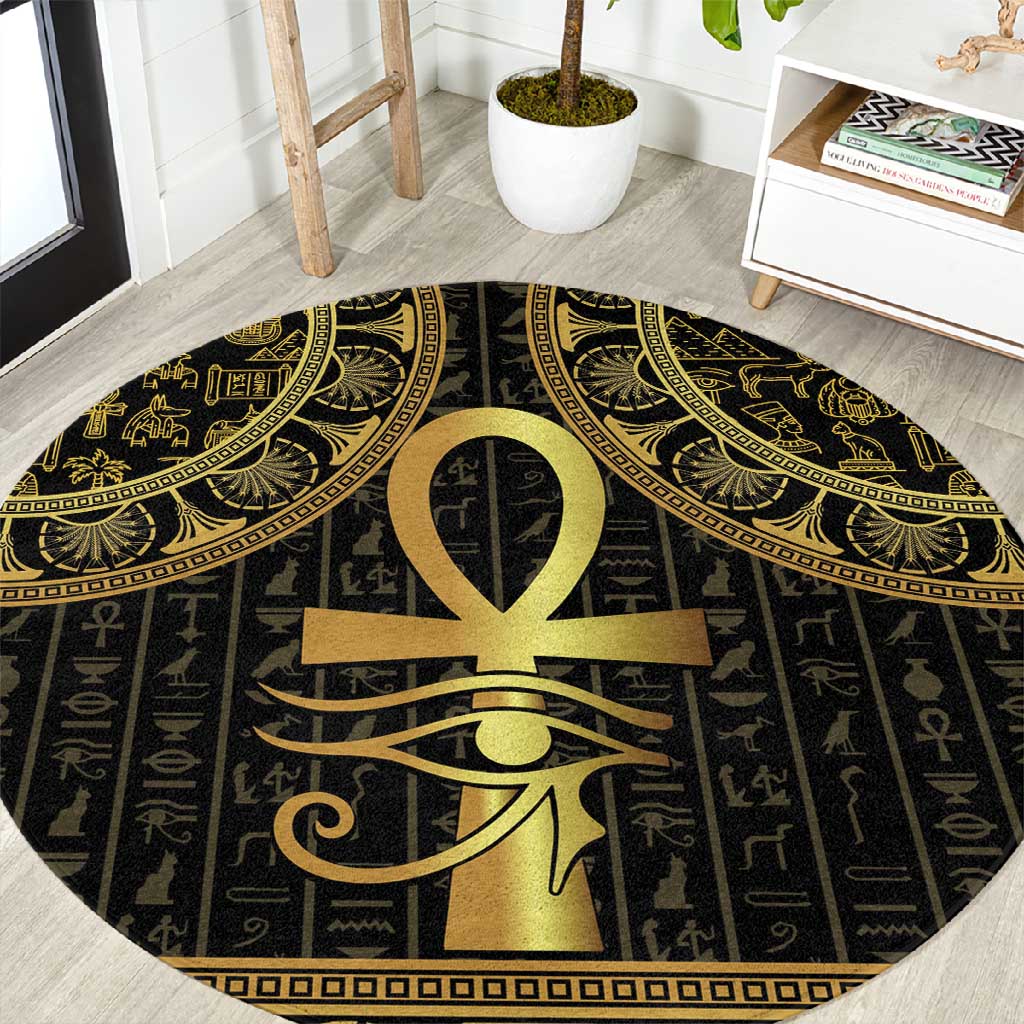 Afro Ancient Egypt Ankh and Eye Of Horus Round Carpet Egyptian Hieroglyphs LT14