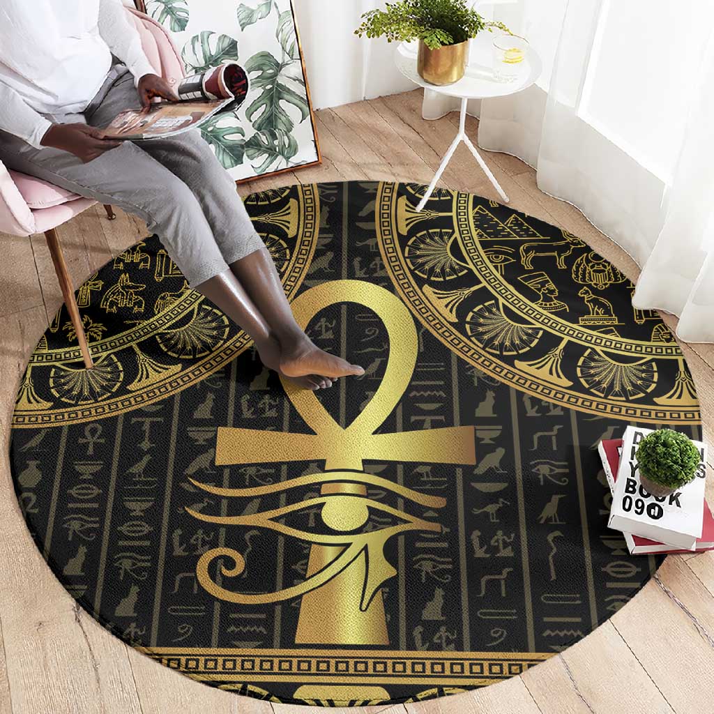 Afro Ancient Egypt Ankh and Eye Of Horus Round Carpet Egyptian Hieroglyphs LT14