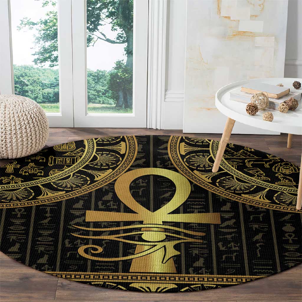 Afro Ancient Egypt Ankh and Eye Of Horus Round Carpet Egyptian Hieroglyphs LT14