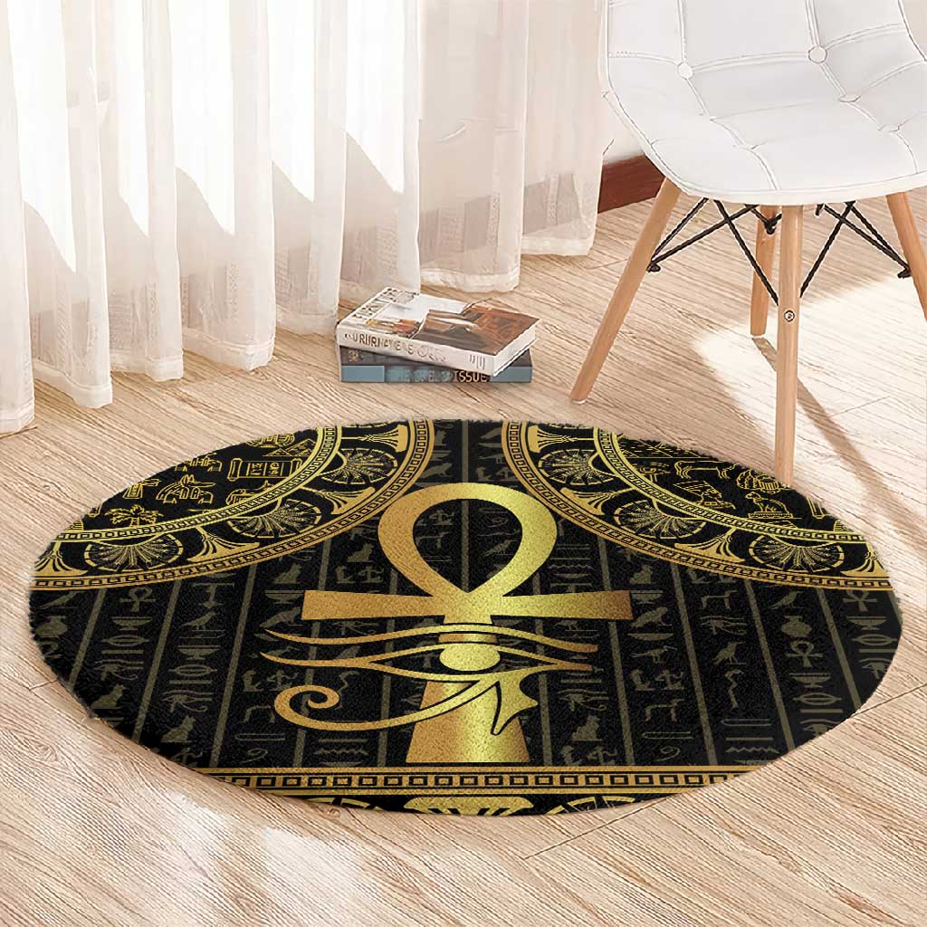 Afro Ancient Egypt Ankh and Eye Of Horus Round Carpet Egyptian Hieroglyphs LT14