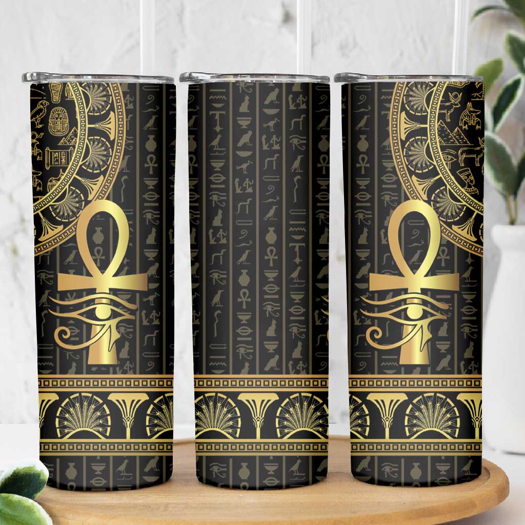 Afro Ancient Egypt Ankh and Eye Of Horus Skinny Tumbler Egyptian Hieroglyphs LT14